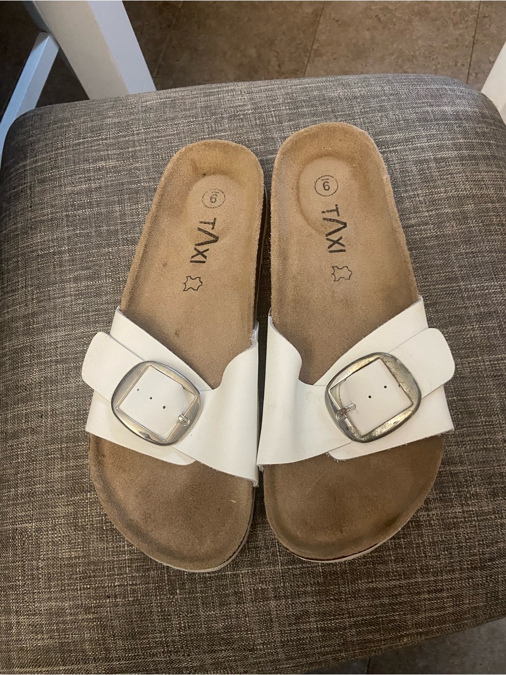 Taxi White Buckle Slide Sandals for Women